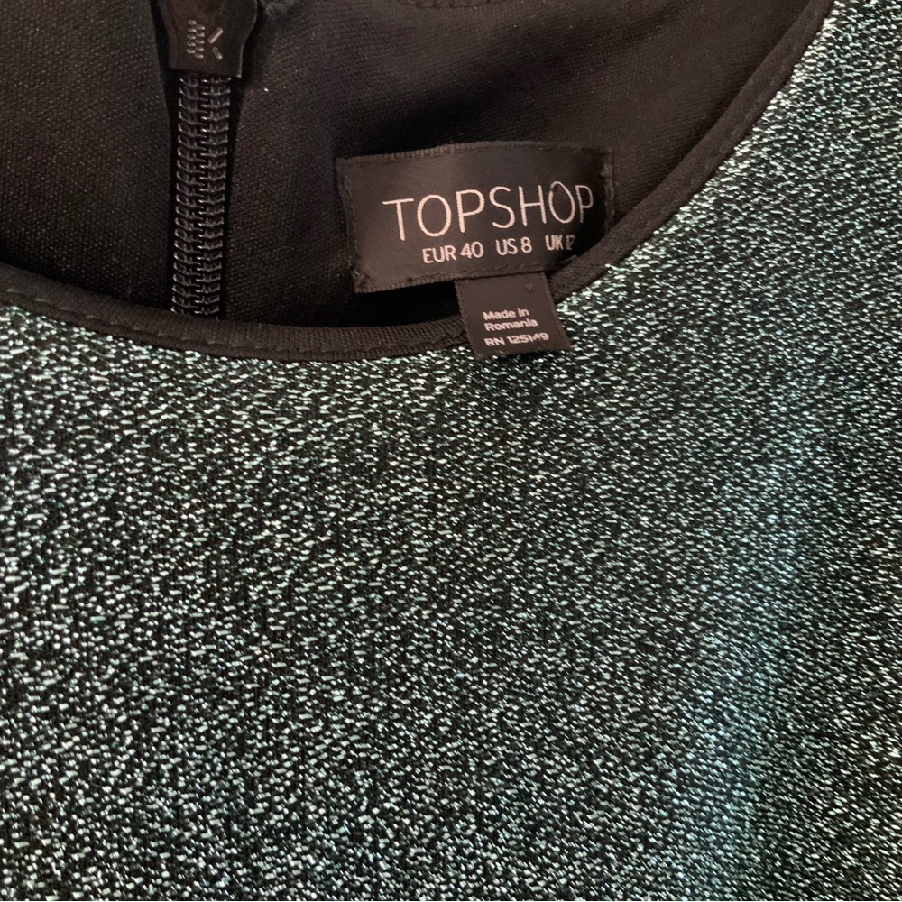 Topshop NWOT Teal Metallic Mini Dress Size 8 - Picture 5 of 5